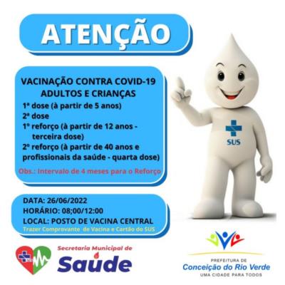 ATENÇÃO USUÁRIOS DA REDE MUNICIPAL DE SAÚDE- DOMINGO DIA DE VACINAÇÃO