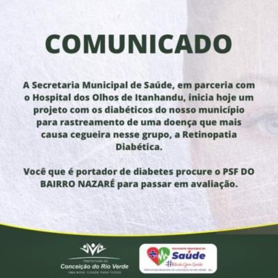 RASTREAMENTO E AVALIAÇÃO DE DIABÉTICOS DO MUNICIPIO