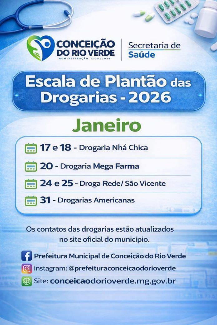 ESCALA DE PLANTÃO DAS DROGARIAS – JANEIRO/2026