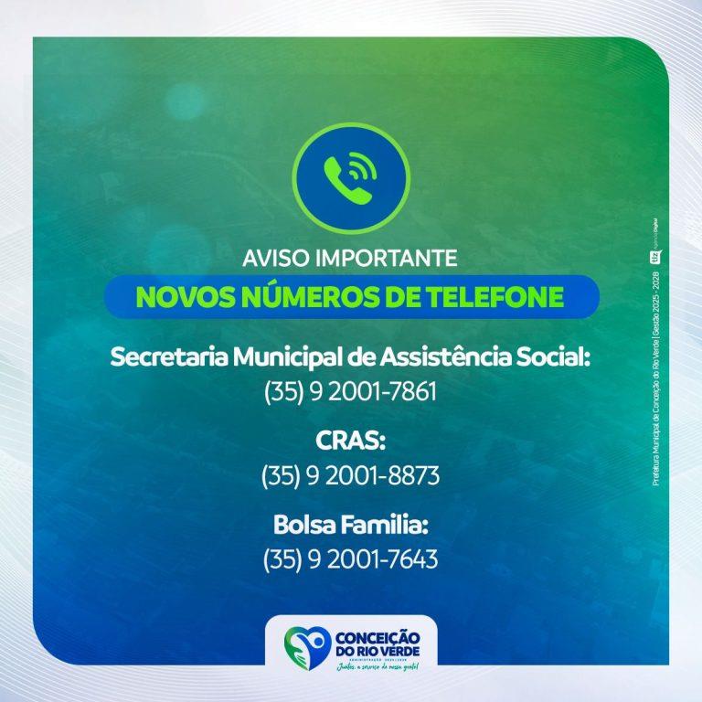 ATENÇÃO: NOVOS NÚMEROS DE TELEFONE!