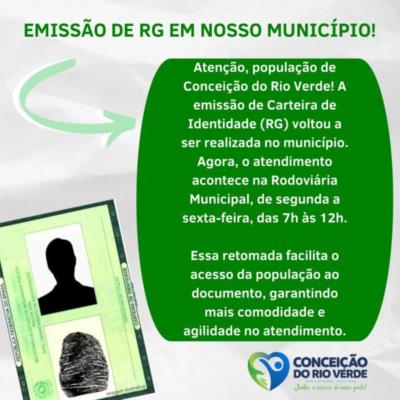EMISSÃO DE RG VOLTA A SER REALIZADA NO MUNICÍPIO!
