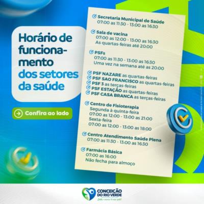 CONFIRA OS HORÁRIOS DO SETOR DA SAÚDE