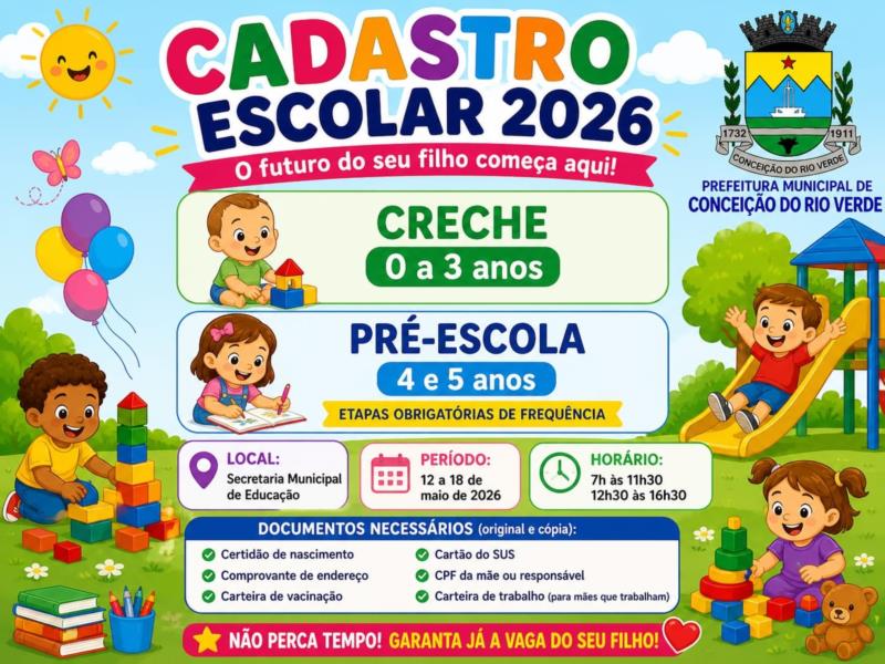 CADASTRO ESCOLAR 2026 ESTÁ ABERTO