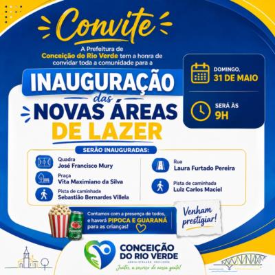 PREFEITURA CONVIDA POPULAÇÃO PARA INAUGURAÇÃO DE NOVOS ESPAÇOS DE LAZER E CONVIVÊNCIA