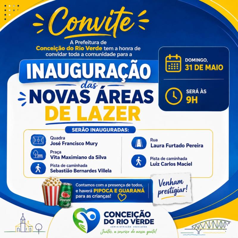 PREFEITURA CONVIDA POPULAÇÃO PARA INAUGURAÇÃO DE NOVOS ESPAÇOS DE LAZER E CONVIVÊNCIA