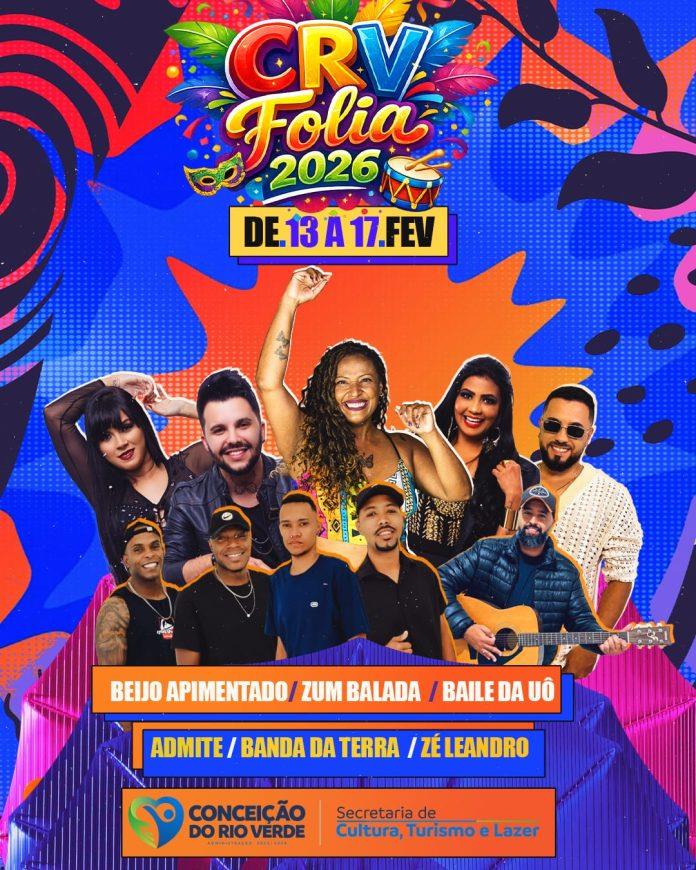 CRV FOLIA 2026 PROMETE CINCO DIAS DE ALEGRIA, CULTURA E TRADIÇÃO EM CONCEIÇÃO DO RIO VERDE