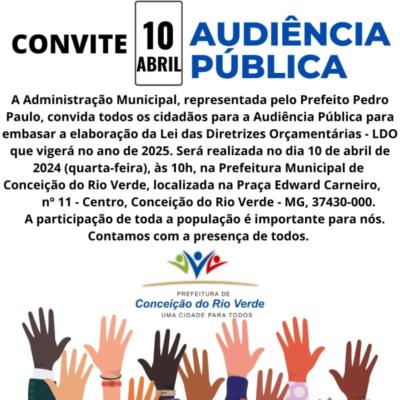 Convite Audiência Pública para elaboração da Lei das Diretrizes Orçamentárias – LDO
