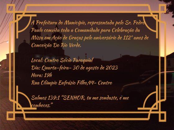 Missa de Ação de Graças pelos 112 anos de Conceição do Rio Verde