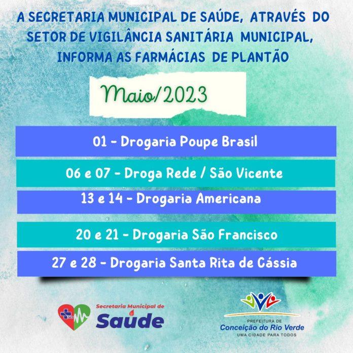 FARMÁCIAS DE PLANTÃO MÊS DE MAIO 2023