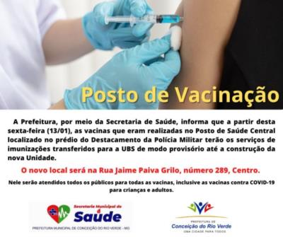 Prefeitura informa novo endereço para o serviço de vacinação