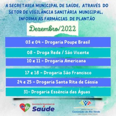 FARMÁCIAS DE PLANTÃO MÊS DE DEZEMBRO 2022