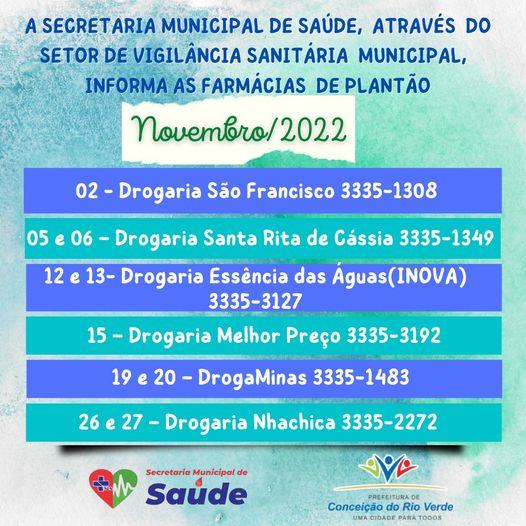 FARMÁCIAS DE PLANTÃO MÊS DE NOVEMBRO 2022