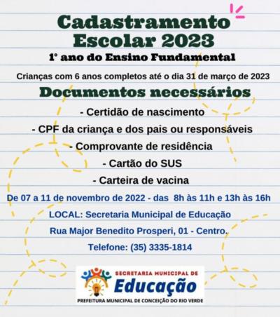 CADASTRAMENTO ESCOLAR 2023