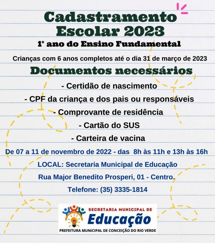 CADASTRAMENTO ESCOLAR 2023